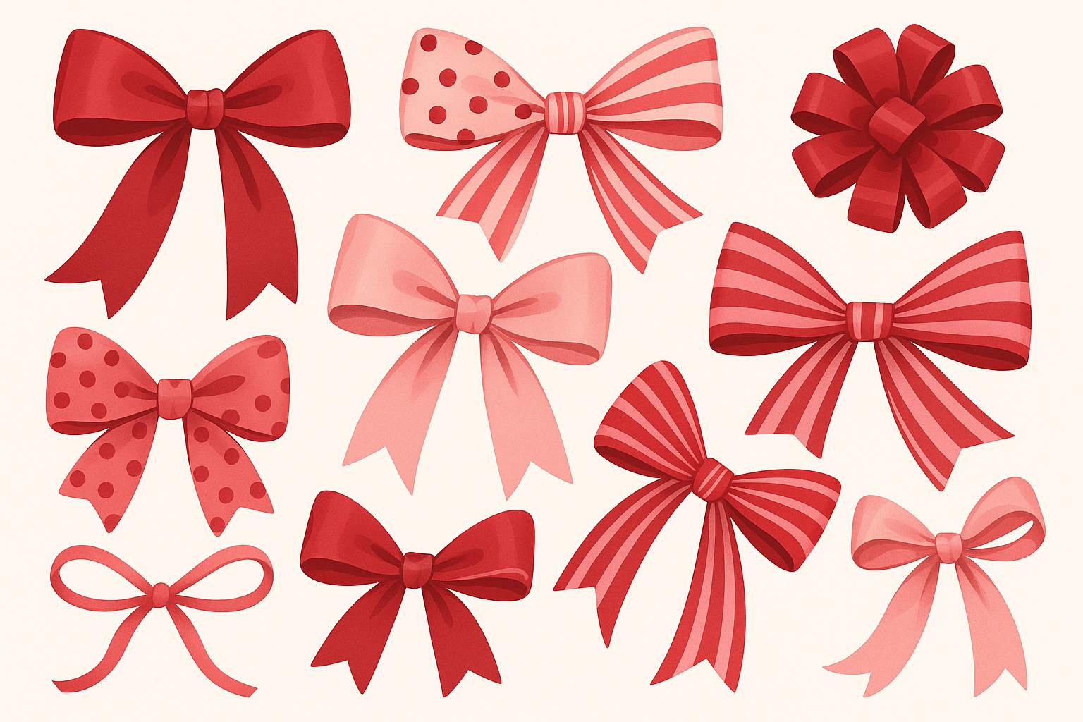 trendy pink and red bows illustration